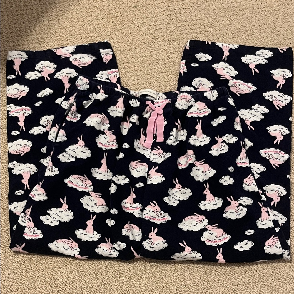 Peter Alexander Bunny Pajama Bottoms with Pink Bunnies Cloud Print Small Navy